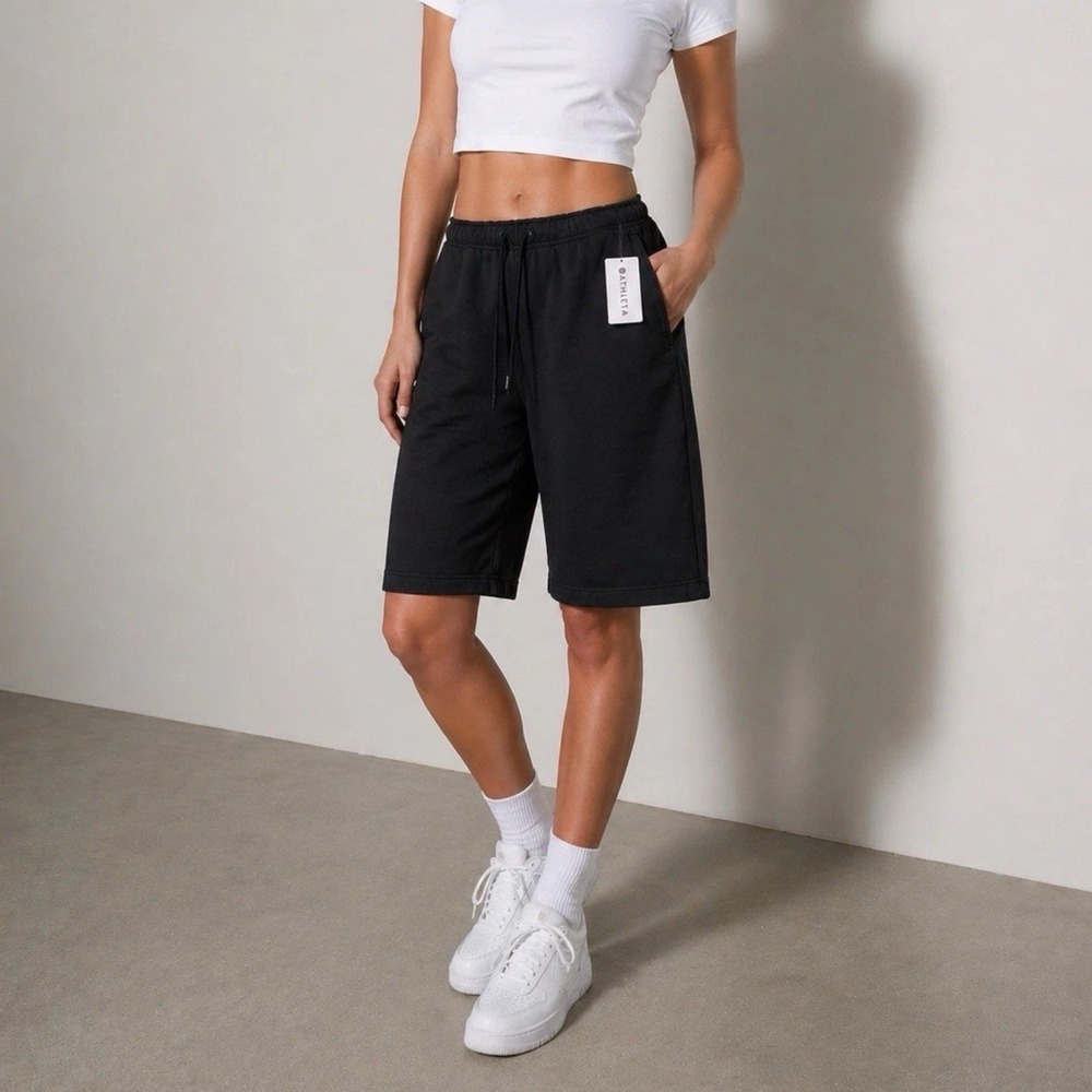 Athleta Womens Heavyweight Mid Rise Terry Bermuda Short XL Black Sweat NWT
